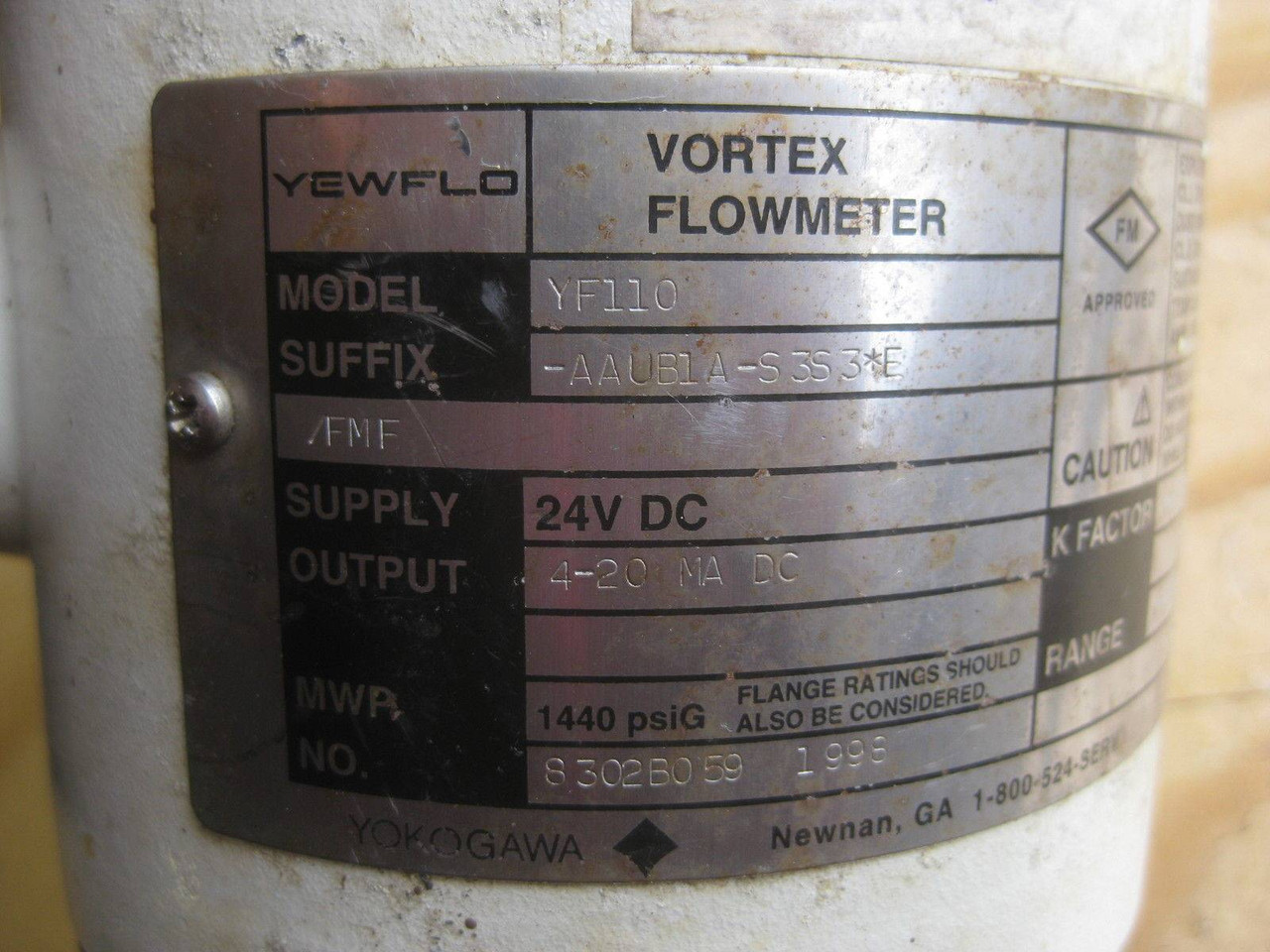 Yokogawa YF110-AAUB1A-S3S3*E Vortex Flowmeter Transmitter 1440 PSI Yewflo YF110 (EBI5417-5)