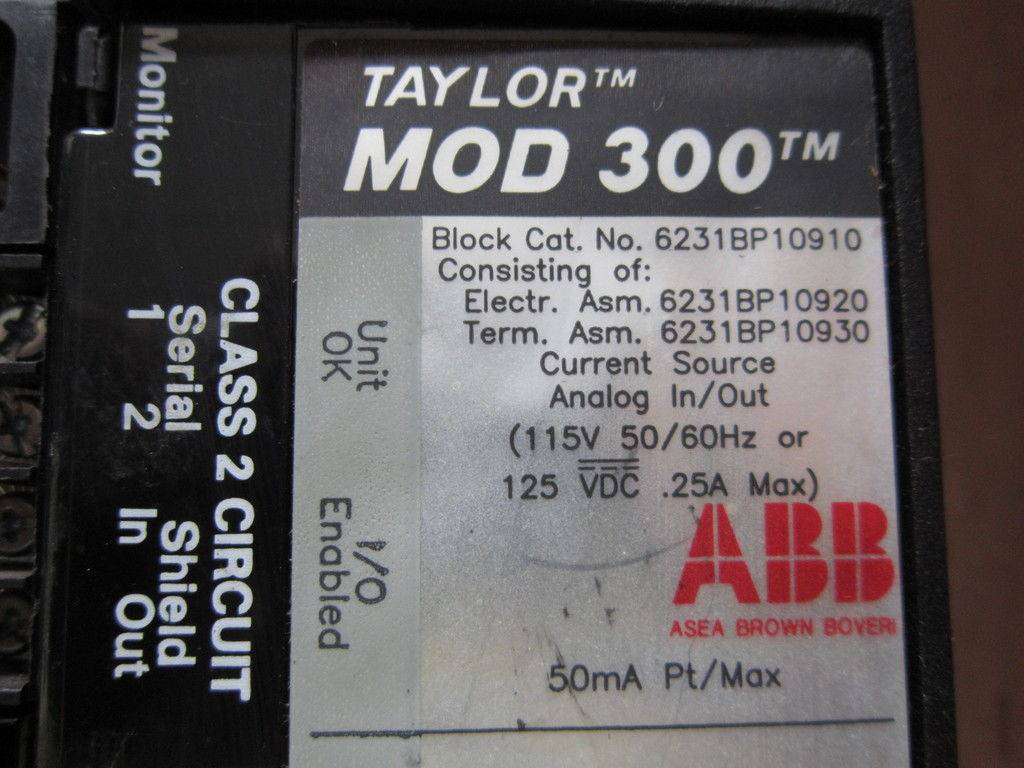 Taylor ABB MOD 300 6231BP10920D-K Input Output PLC Module 6231BP10910 (EBI4729-31)