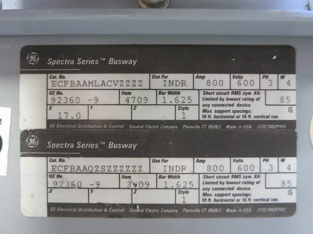 GE 800A 3P 4W 600V Spectra Series Tap Box Copper Busway ECFBAAMLACVZZZZ 800 Amp (PM0032-1)
