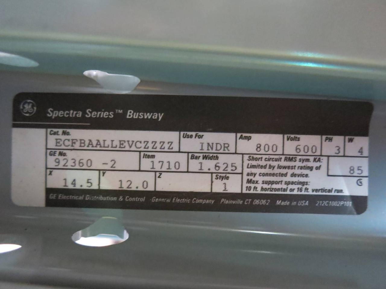 GE 800A 3P 4W 600V Spectra Series Tap Box Copper Busway 92360-2 ECFBAAQZSZZZZZZ (PM0030-1)