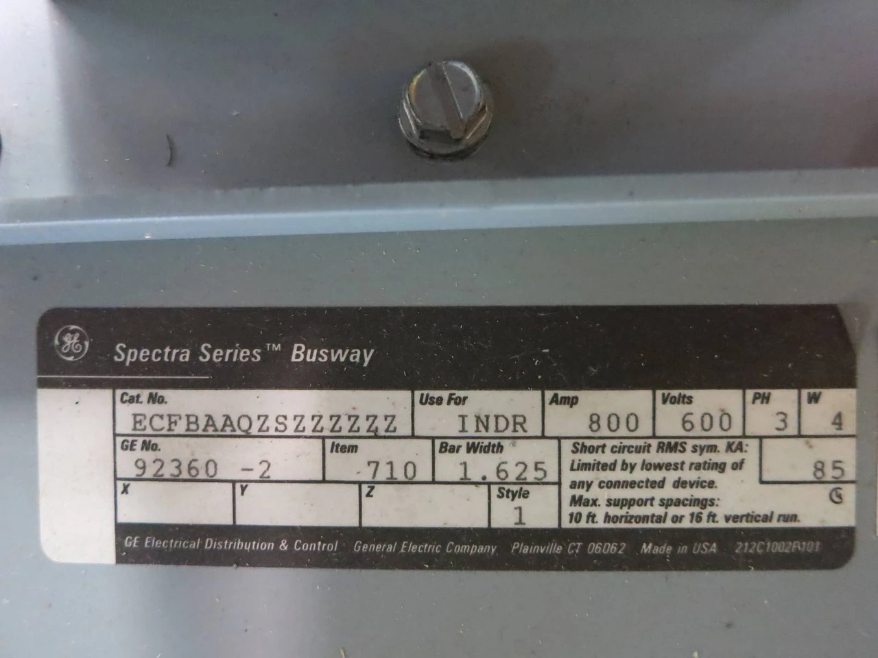 GE 800A 3P 4W 600V Spectra Series Tap Box Copper Busway 92360-2 ECFBAAQZSZZZZZZ (PM0030-1)