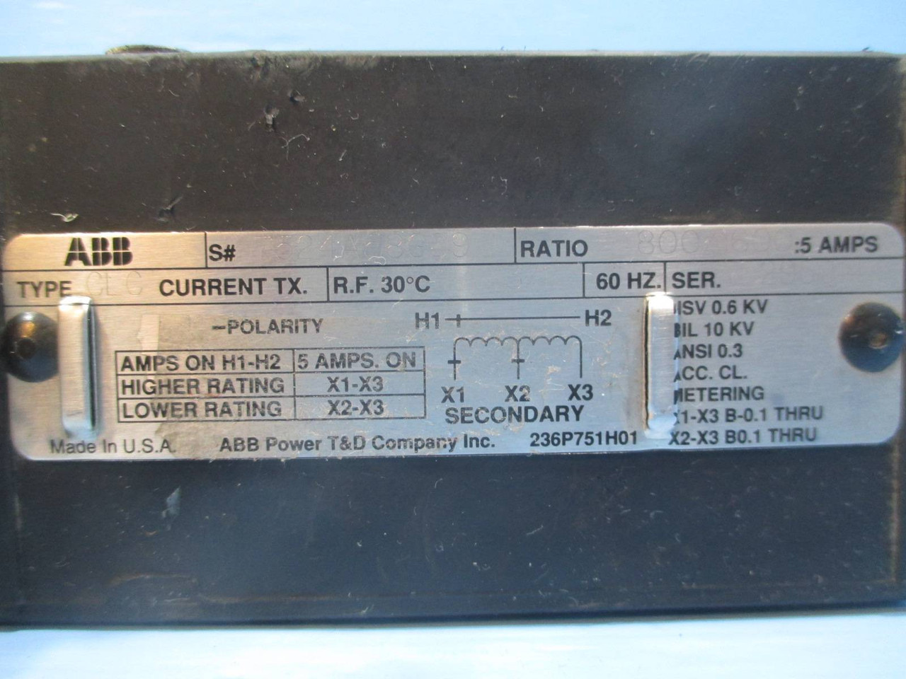 ABB 7524A58G09 Current Transformer 800/1600:5 Type CLC 5A (EBI0069-1)