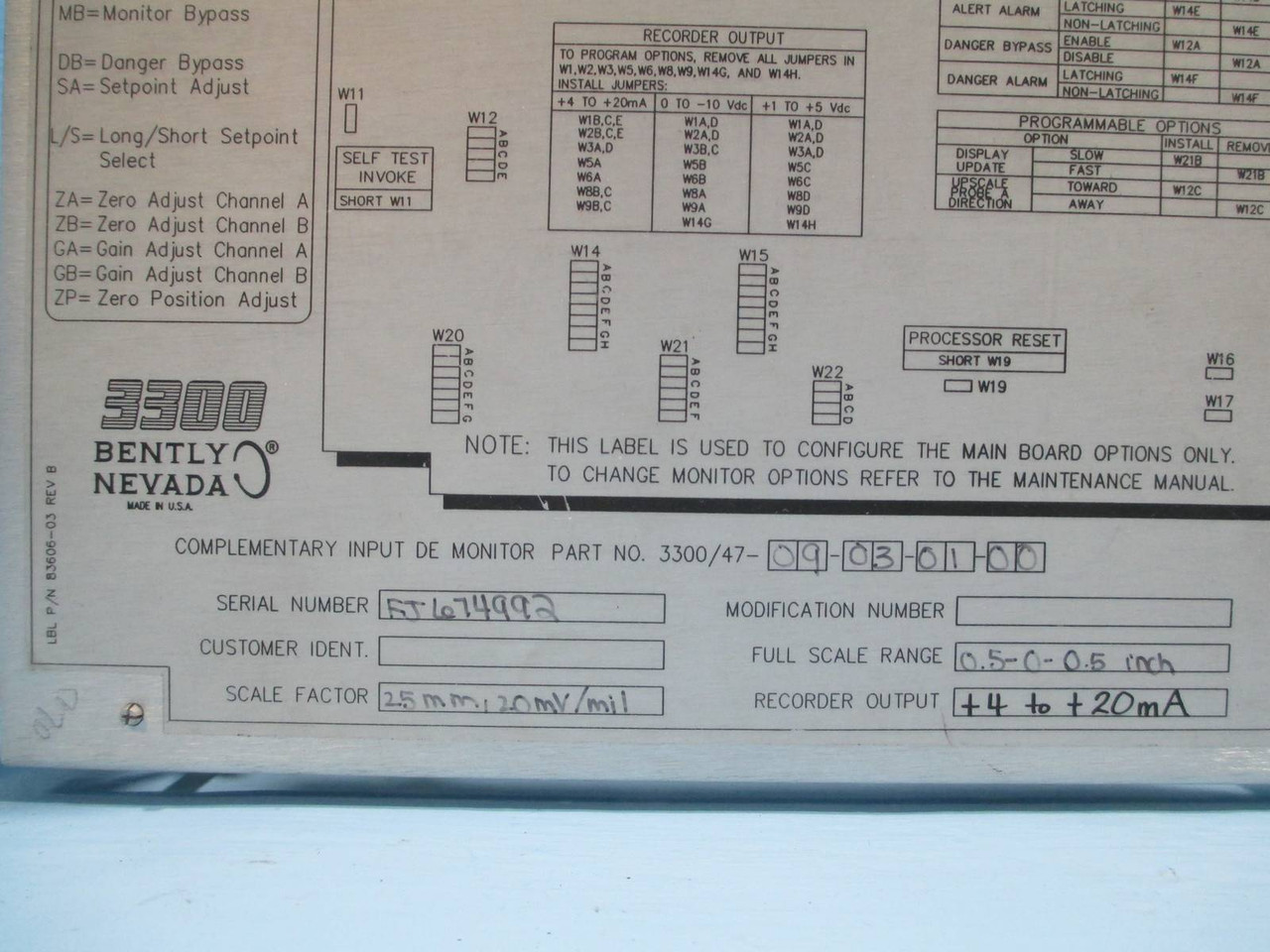 Bently Nevada 3300/47 Differential Expansion Monitor 3300/47-09-03-01-00 PLC (NP0017-4)