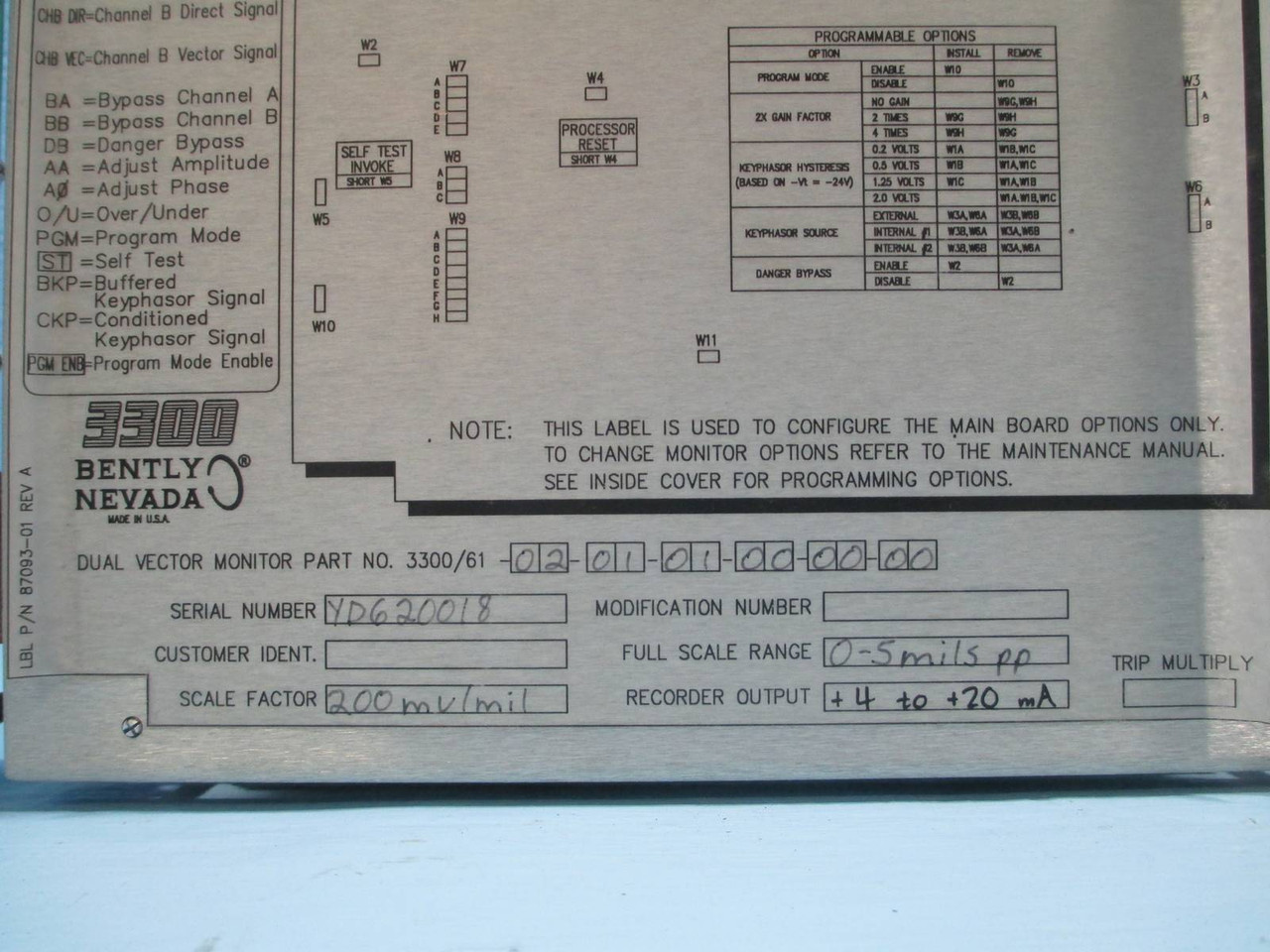 Bently Nevada 3300/61 Dual Vector Monitor 3300/61-02-01-01-00-00-00 PLC 5 mils (NP0019-1)