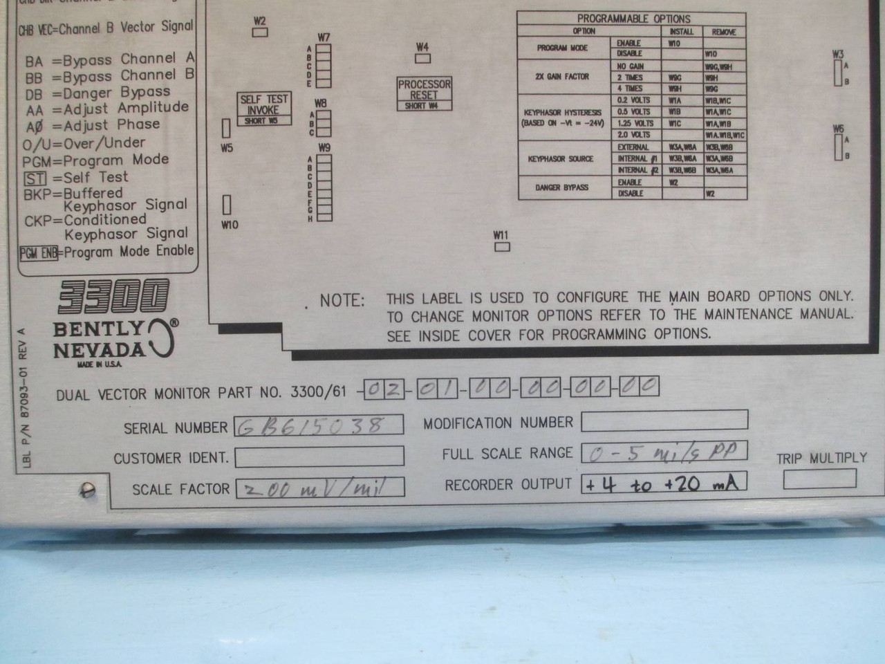 Bently Nevada 3300/61 Dual Vector Monitor 3300/61-02-01-00-00-00-00 PLC 5 mils (NP0022-1)