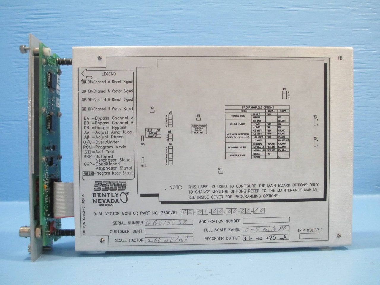 Bently Nevada 3300/61 Dual Vector Monitor 3300/61-02-01-00-00-00-00 PLC 5 mils (NP0022-1)