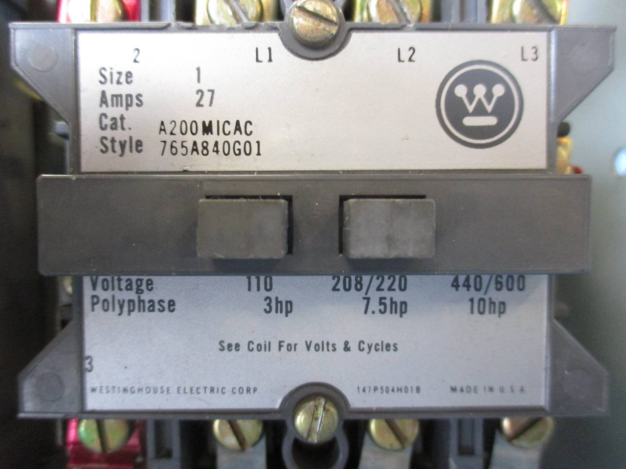 Westinghouse Type W Size 1 Starter 15A Breaker 12" Motor Control Center Bucket (TK0162-41)