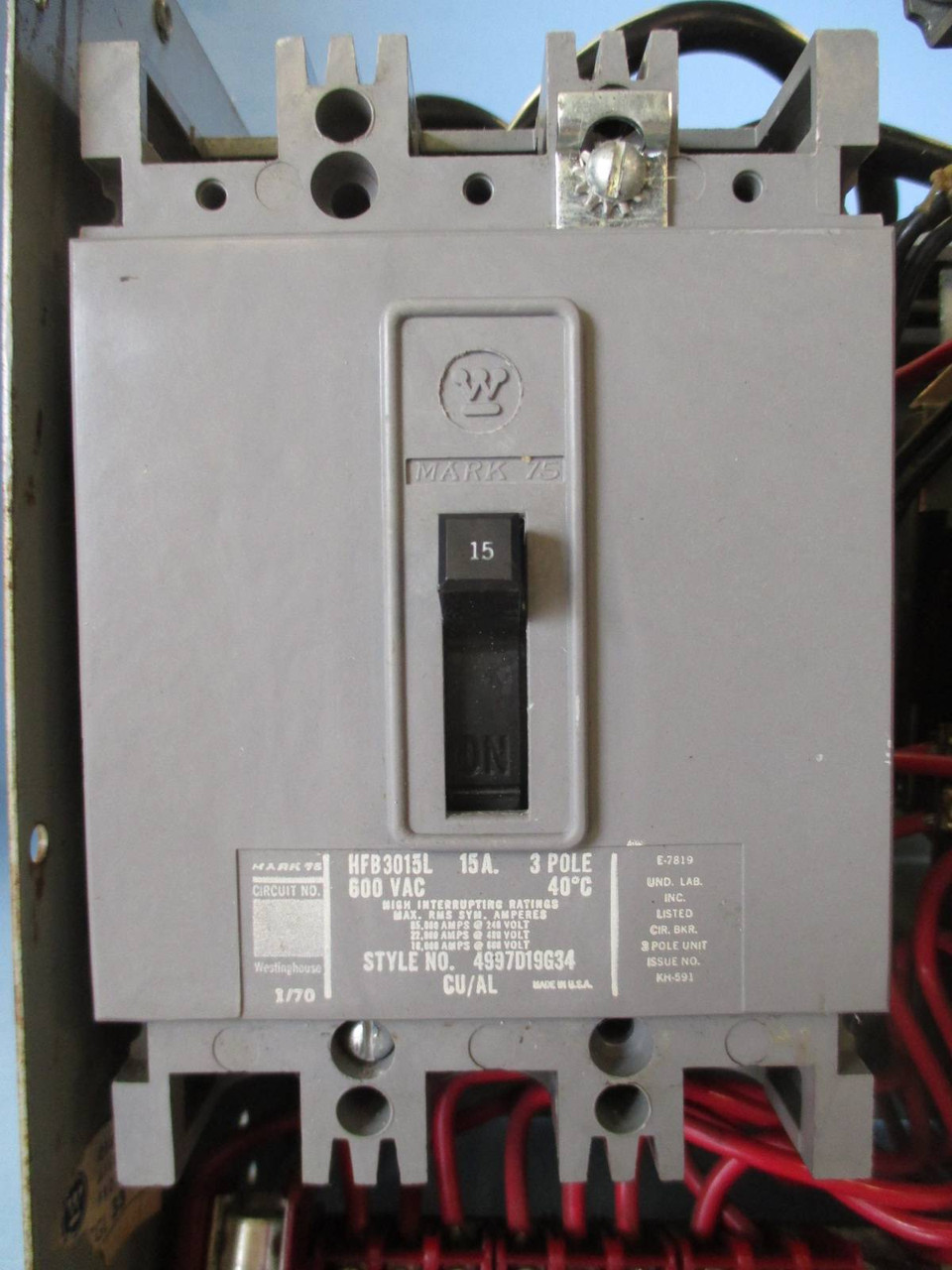 Westinghouse Type W Size 1 Starter 15A Breaker 12" Motor Control Center Bucket (TK0162-41)