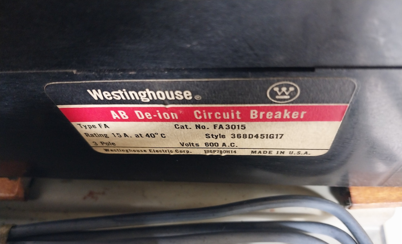 Westinghouse Type W Size 1 Starter 15A 18" Breaker Motor Control Center Bucket (TK0164-1)