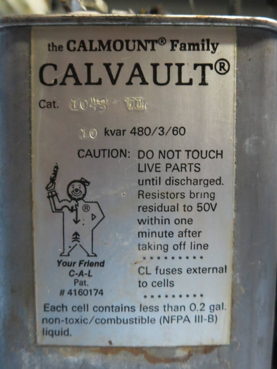 Myron Zucker 1043-VL 10 kVAR 480V 60Hz 3PH Calvault Calmount Capacitor 10kVAR (PM0480-8)