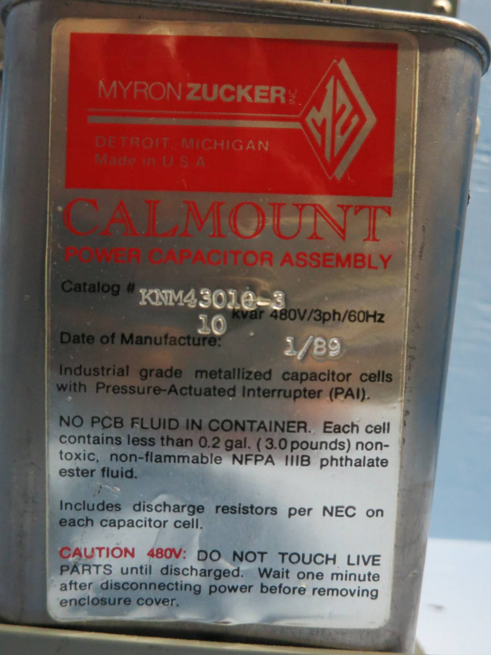 Myron Zucker KNM43010-3 10 kVAR 480V 60Hz 3PH Calmount Power Capacitor Assembly (PM0481-1)