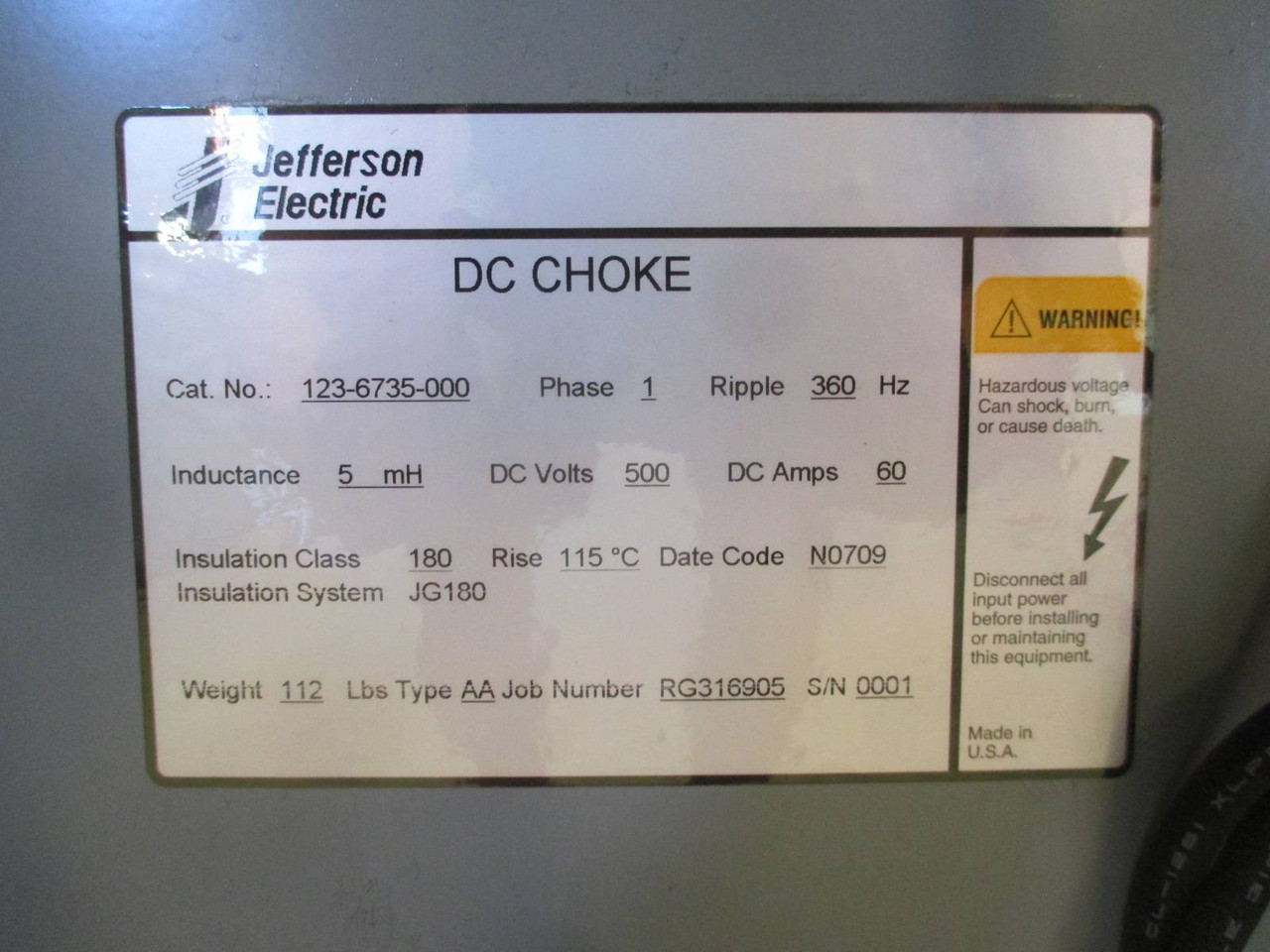 NEW Jefferson DC Output Filter 300-5013-008 w DC Choke 123-6735-000 60A 500V 1PH (PM0579-1)
