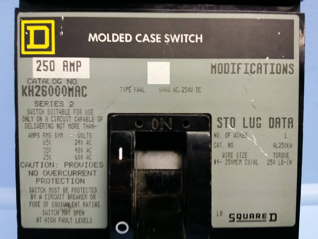 Square D I-Line KH26000MAC 250A Molded Case Switch 2 Pole KAAL 250 Amp flaw (EM0401-1)