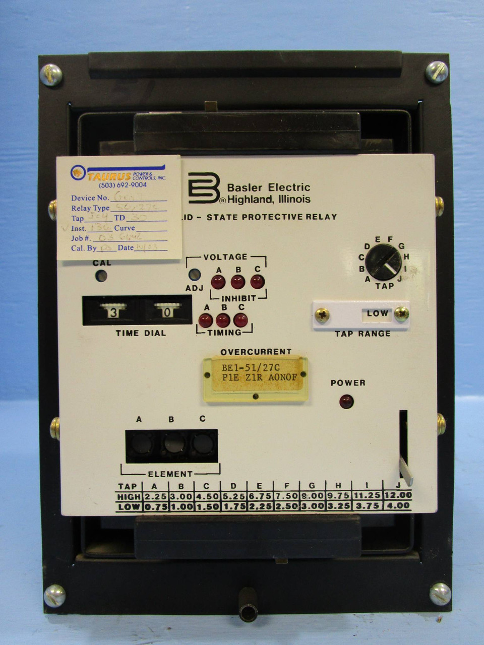 Basler Electric BE1-51/27C Overcurrent Relay P1E Z1R A0N0F BE151/27C BEI-51 3 PH (NP0324-1)