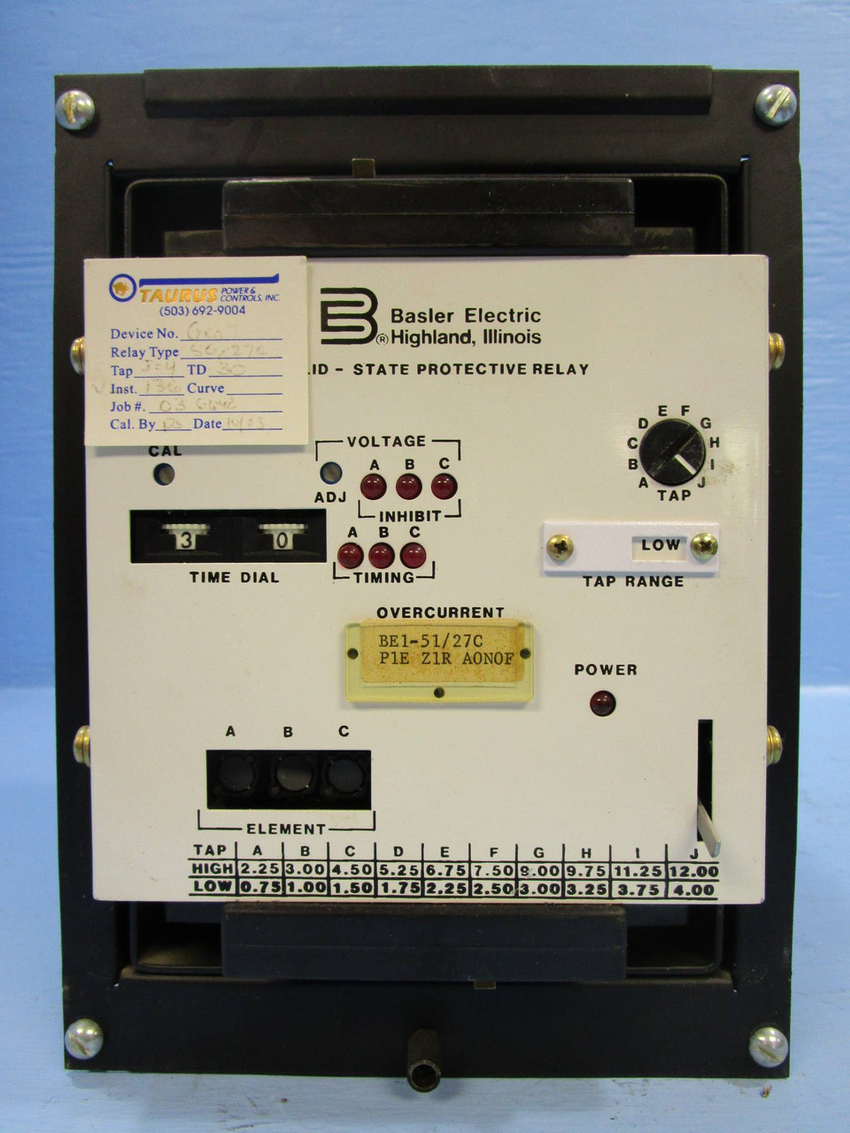 Basler Electric BE1-51/27C Overcurrent Relay P1E Z1R A0N0F BE151/27C BEI-51 3 PH (NP0324-1)