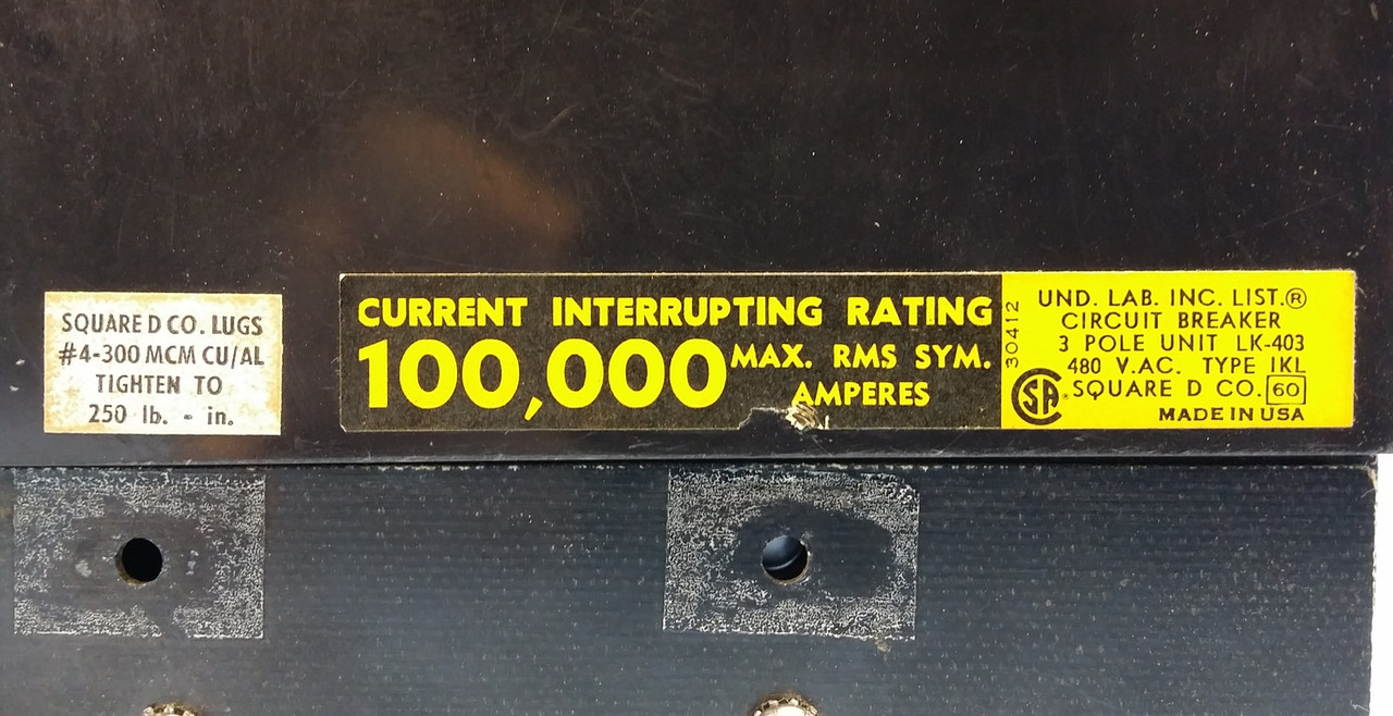 Square D IKL34125 125A Circuit Breaker Black 480V Type IKL-34125 100,000 125 Amp (EM0492-1)