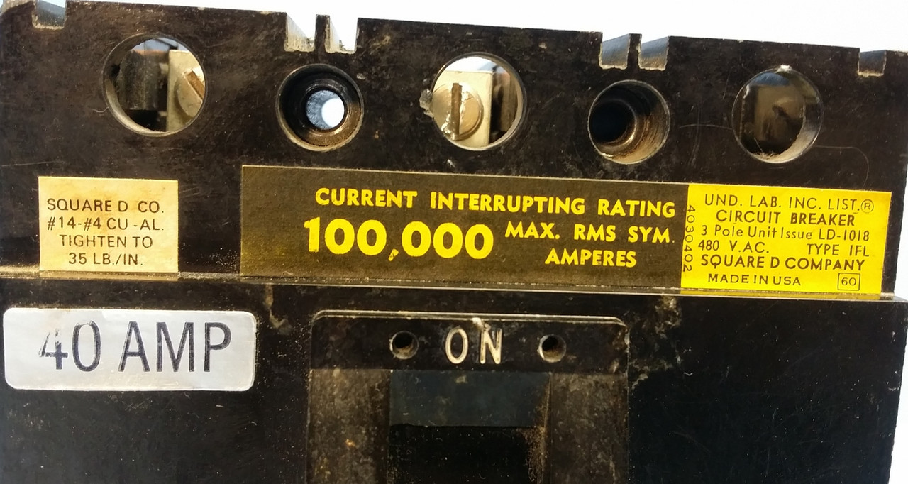 Square D IFL34040 40A Circuit Breaker Black 480V Type IFL-34040 100,000 40 Amp (EM0494-1)