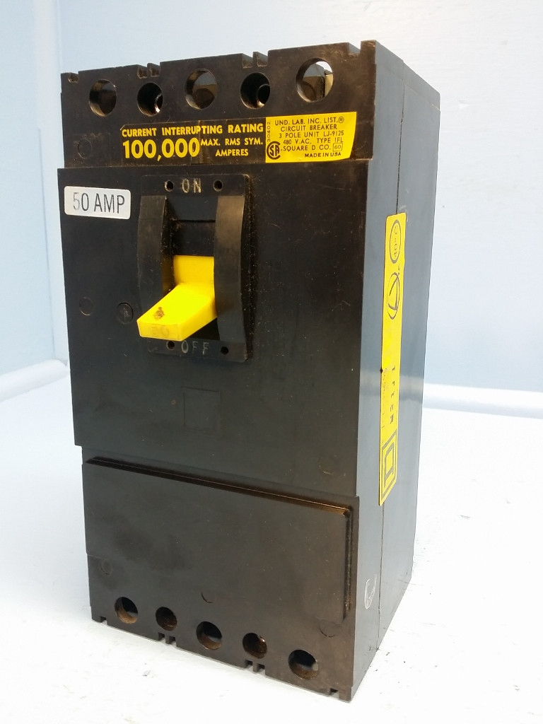 Image of Square D IFL34050 50A Circuit Breaker Black 480V Type IFL-34050 100,000 50 Amp