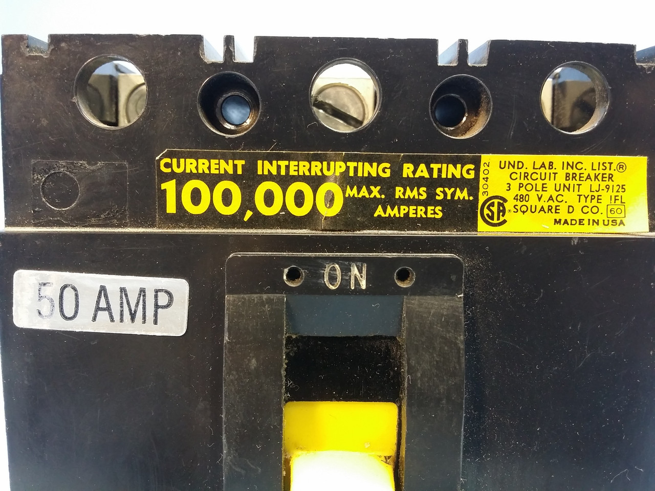 Square D IFL34050 50A Circuit Breaker Black 480V Type IFL-34050 100,000 50 Amp (EM0495-1)