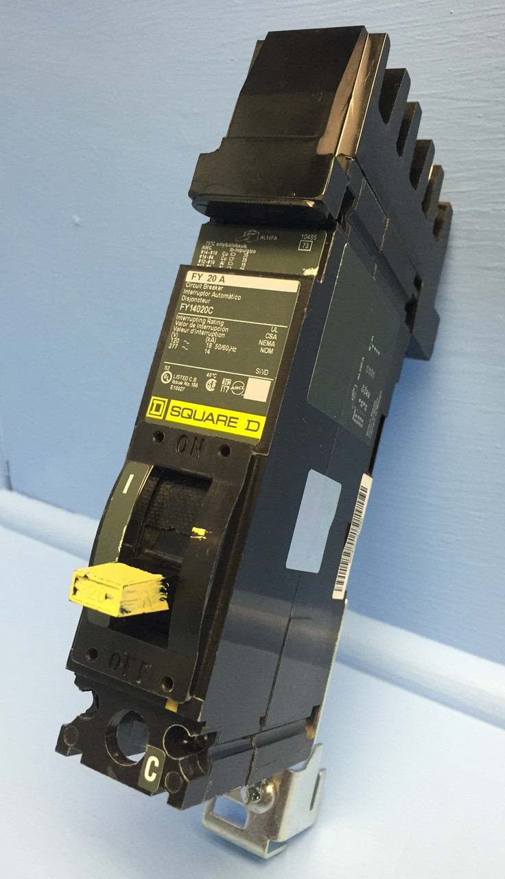 Square D I-Line FY14020C 20A Circuit Breaker Green Label 277V 1 Pole 20 Amp HACR (EM0544-1)
