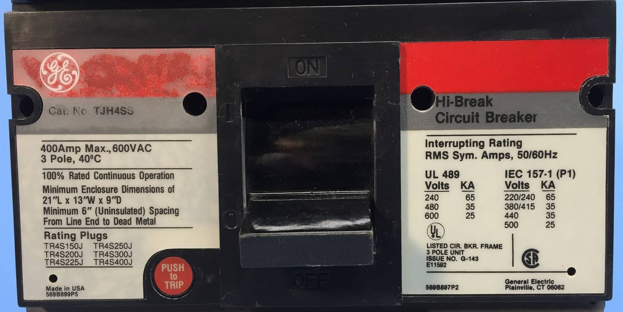 GE TJH4SS 400A Hi-Break Circuit Breaker w/ 400 Amp Plug 3P General Electric (EM0576-1)
