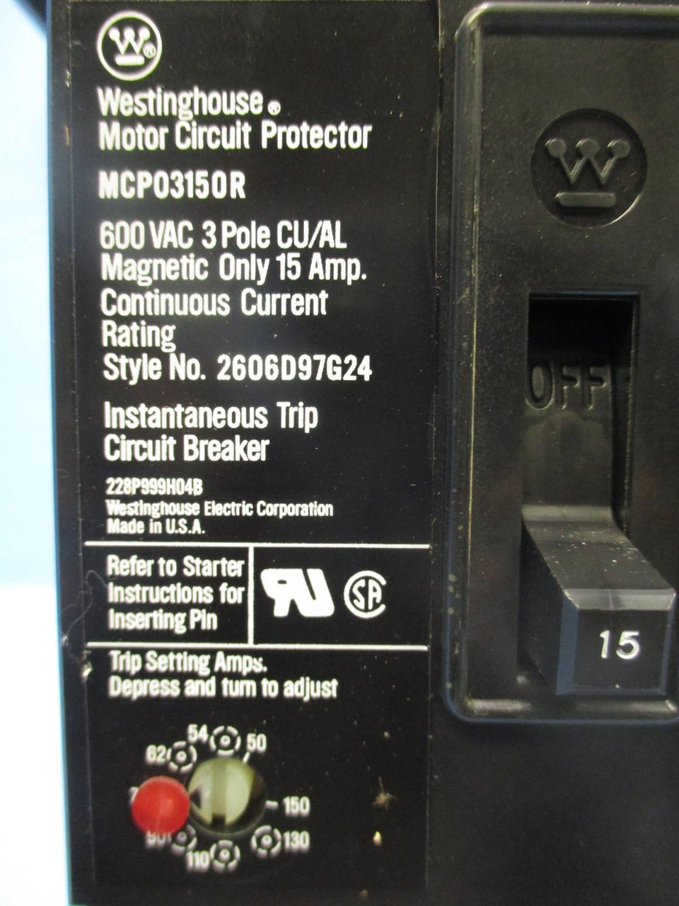 Cutler Hammer CH F10 Unitrol Size 1 Starter 15 Amp Breaker MCC MCCB Bucket 12" (TK0346-5)