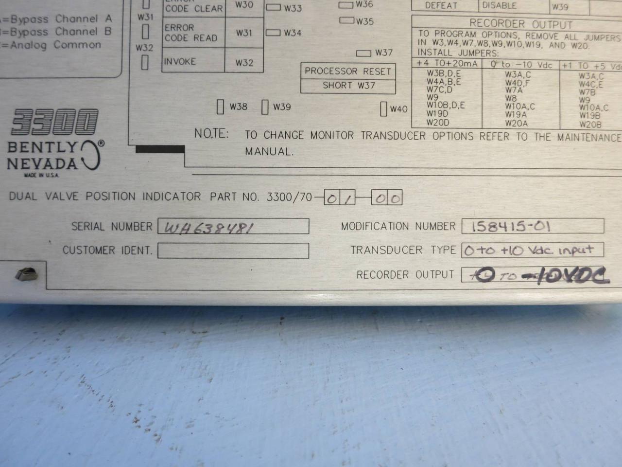Bently Nevada Dual Valve Position Indicator 3300/70-01-00 PLC PWA83980-01 84136 (PM0737-4)