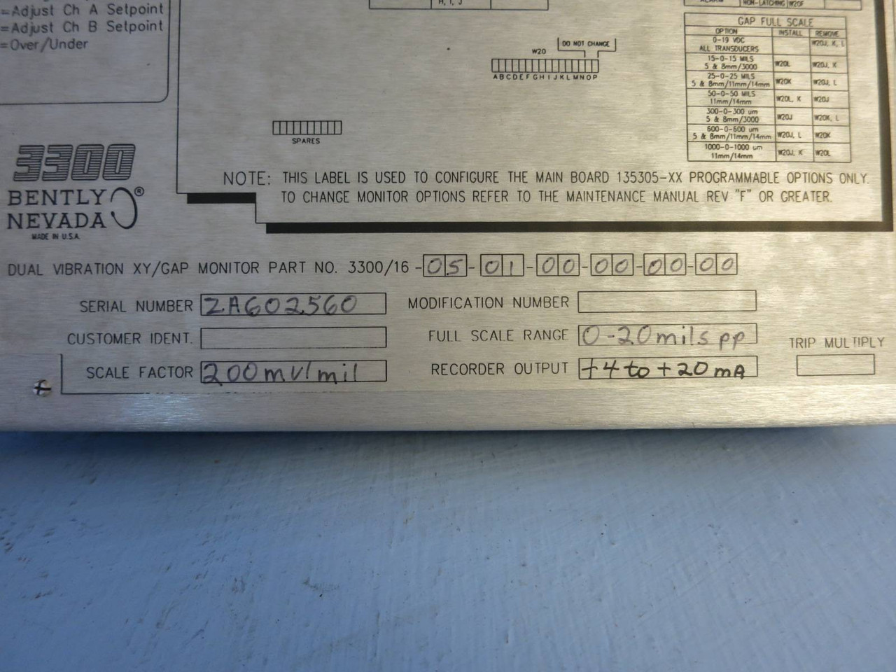 Bently Nevada Dual Vibration XY/Gap Monitor 3300/16-05-01-00-00-00-00 PWA135305 (PM0741-2)