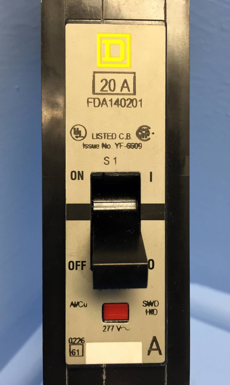 Square D I-Line FDA140201 20A Circuit Breaker 1 Pole YF-6609 277V 20 Amp 1P HACR (EM0663-10)