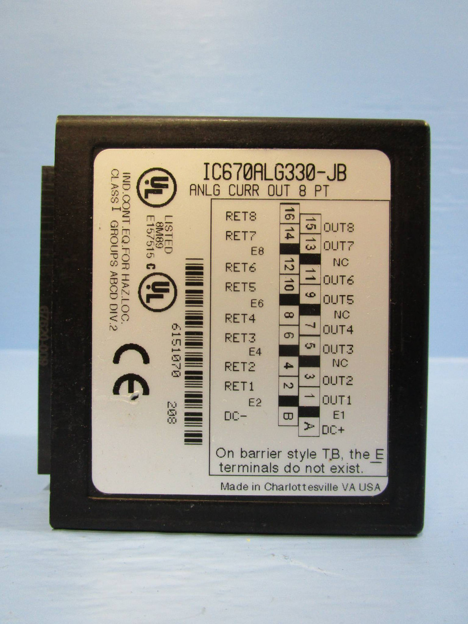 GE Fanuc IC670ALG330JB 24 Current 8 PT 90-70 Analog Output Module IC670ALG330-JB (NP0507-1)