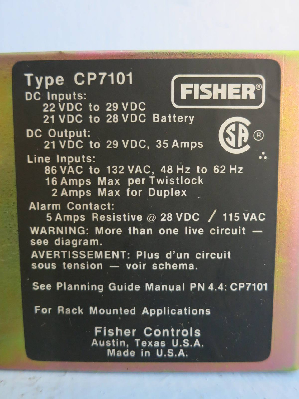 Fisher CP7101 Power Distribution Panel Provox Rosemount Systems CP7101X1-A4 Btry (PM0965-5)