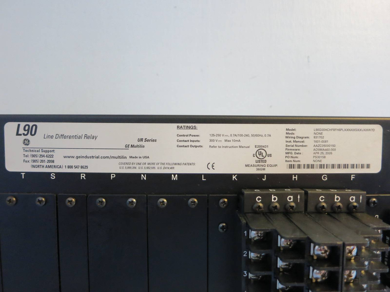 GE Multilin L90 Line Differential Relay Front Display Panel &Rack NO PLC MODULES (PM0686-2)