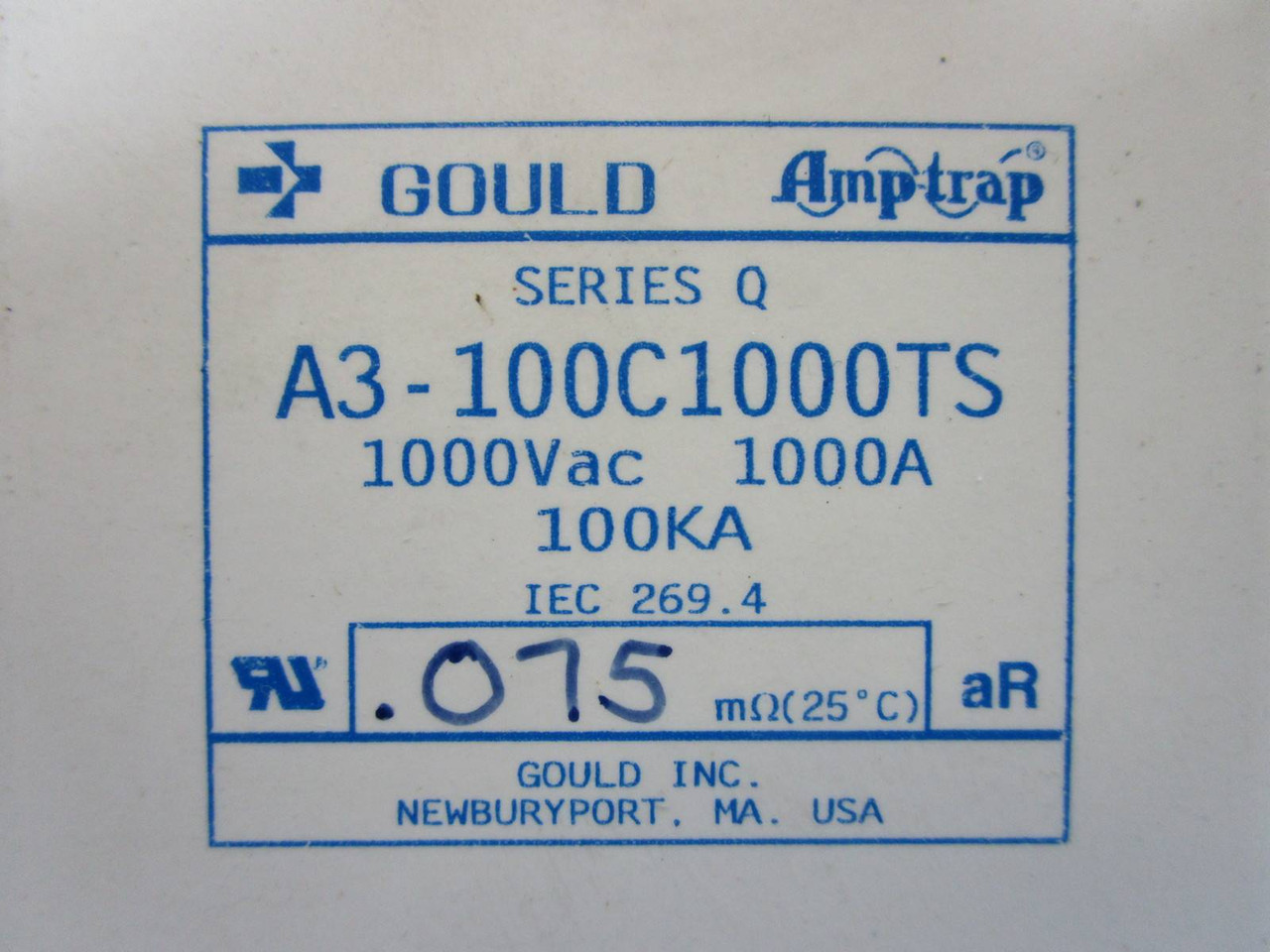 Gould Shawmut A3-100C1000TS 1000A/1000VAC Amp-trap Fuse Series Q 100kA A3100C (NP0580-52)