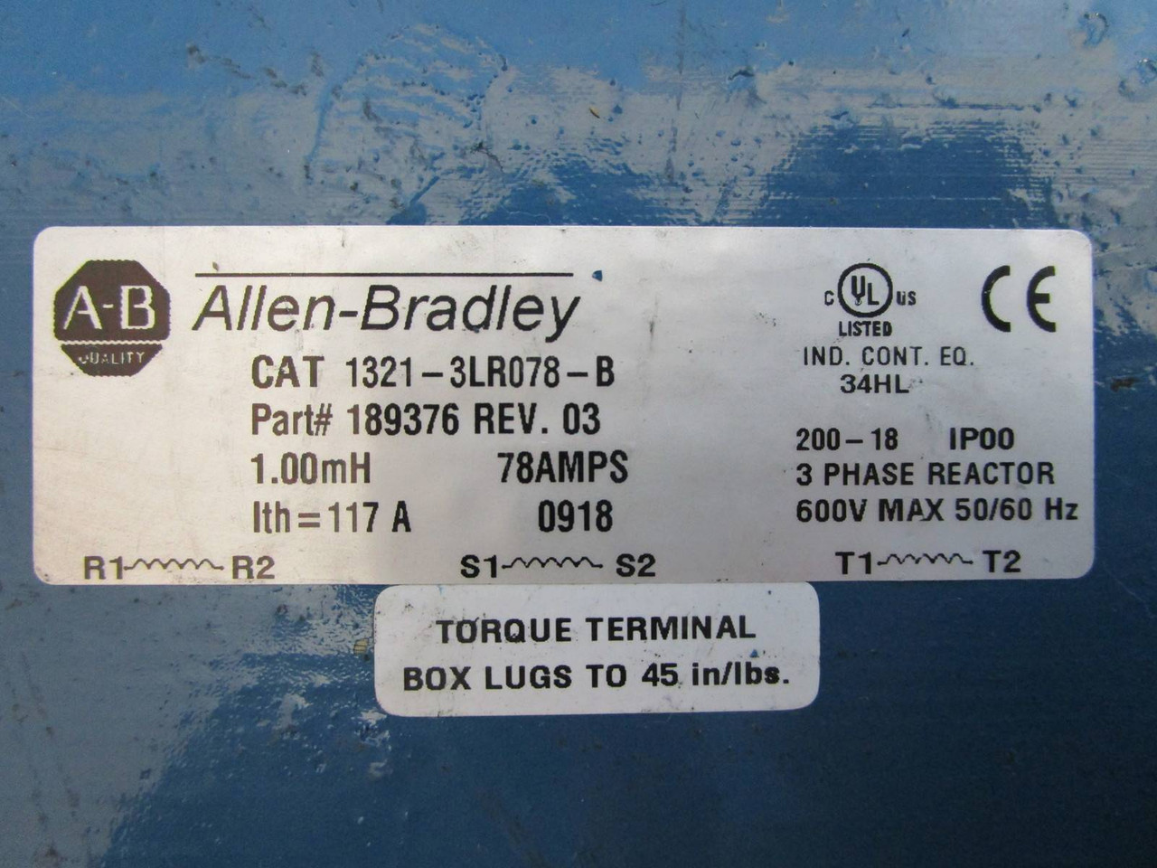 Allen Bradley 1321-3LR078-B AC Line Reactor 13213LR078B 3 Phase 600V 189376 78 A (NP0611-1)