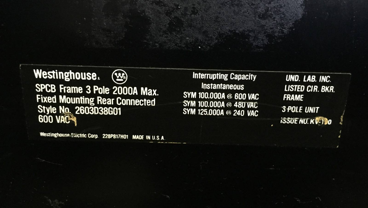 Westinghouse SPCB-2000 2000A w 1000A Trip LSG Breaker SPCB2000 Cutler Hammer (EBI0701-1)