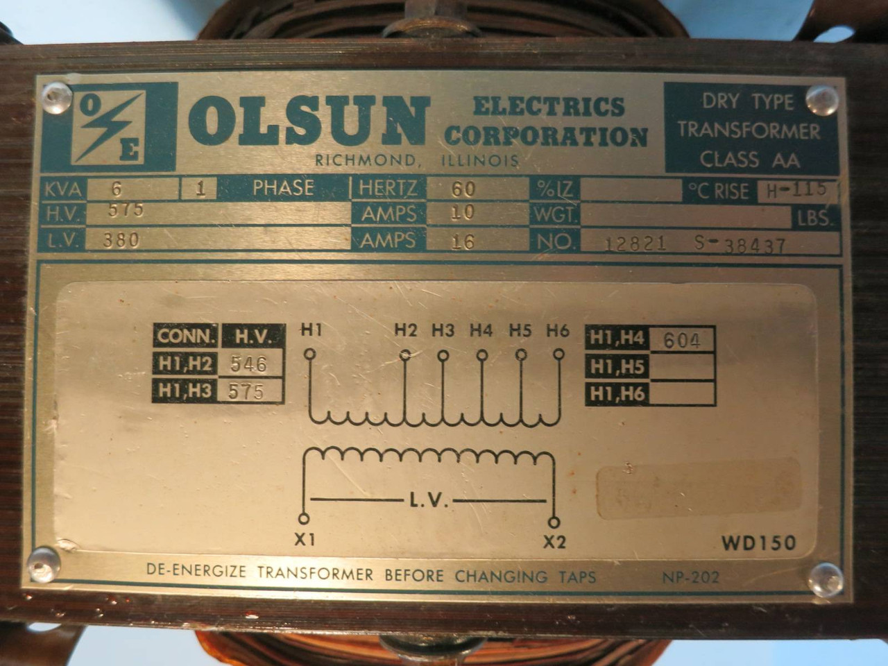 Olsun 6 kVA 575V@10A - 380V@16A Dry Type 1PH Transformer 12821 S-38437 575 380 V (PM1216-2)