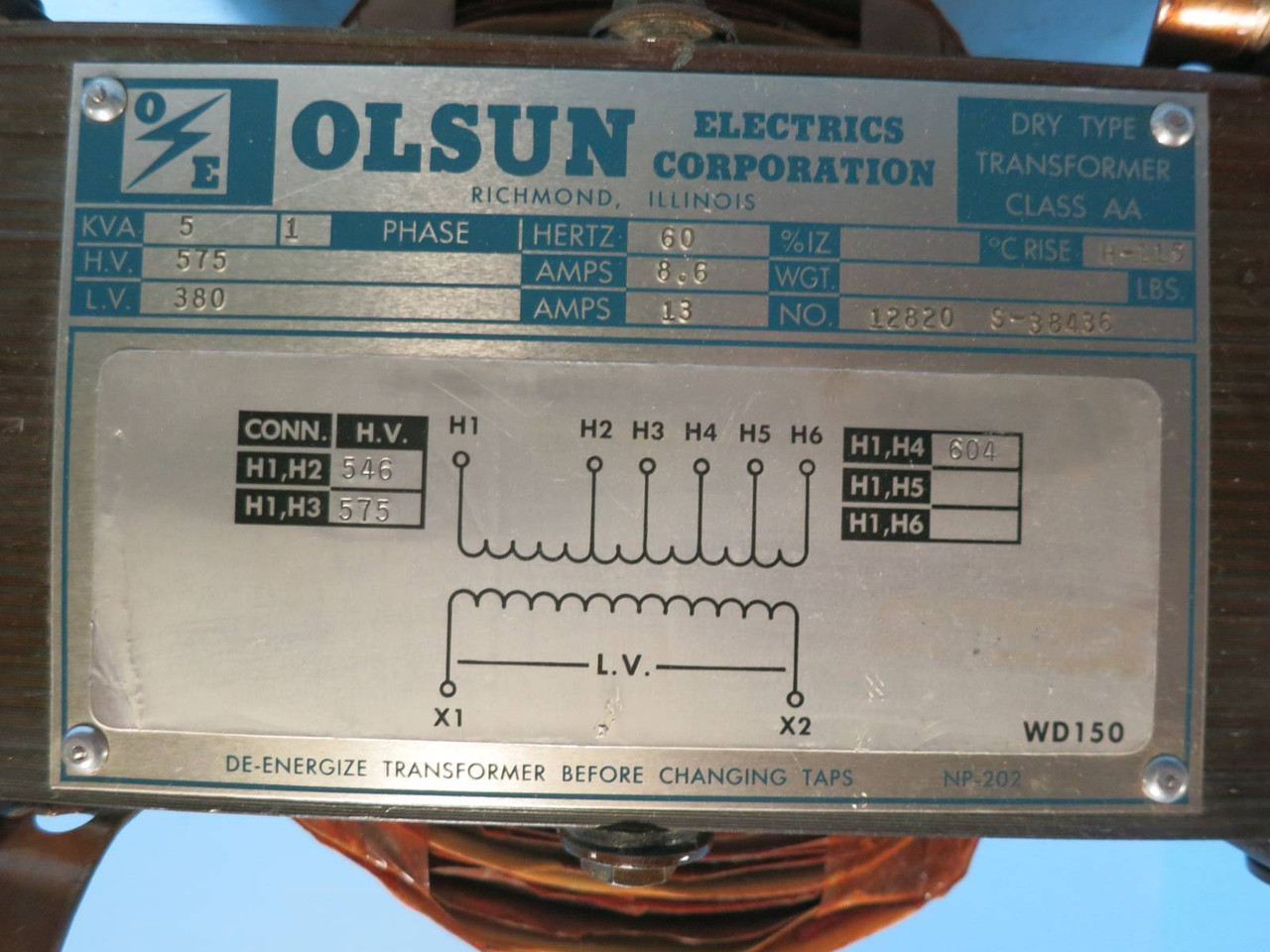Olsun 5kVA 575V@8.6A - 380V@13A Dry Type 1PH Transformer 12820 S-38436 575 380 V (PM1217-4)