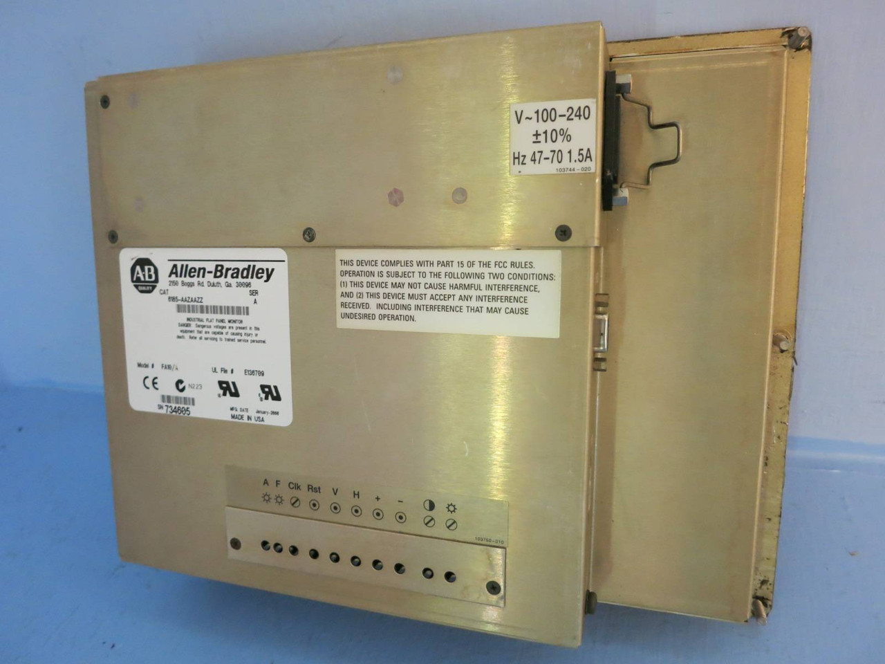 Allen Bradley 6185-AAZAAZZ Ser A Industrial Flat Panel Monitor PanelView FA10/A (PM1222-4)