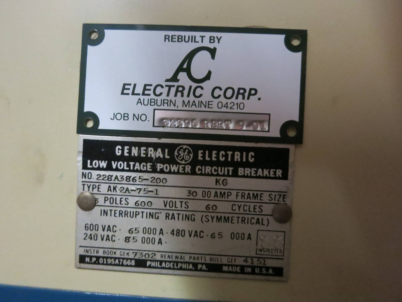 GE AK-2A-75-1 3000A MicroVersa Trip LSI EO Air Breaker General Electric (PM1301-2)