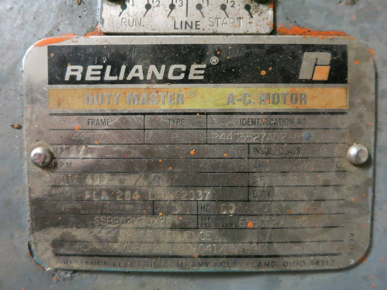 Reliance Electric 271 HP 445TZ Duty Master A-C Broken Foot Mounted Chiller Motor (PM1313-1)