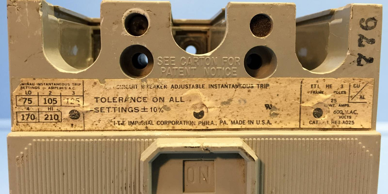 I-T-E HE3-A025 25A Circuit Breaker HE HE3A025 600V Siemens Gould ITE 25 Amp (EM0871-36)