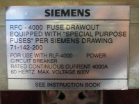 Siemens RFC-4000 4000A Fuse Drawout w 4000 Amp Fuses for RLF-4000 Air Breaker A (PM1819-4)