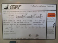 NEW Jefferson 34 kVA 208 Delta to 275Y/159 423-E001-481 Dry Type Transformer 275 (DW0511-1)