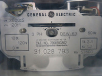 GE 706X68G802 2 Stator Watthour Meter Relay 3PH DSW-63 Watt Hour 2000:5 120V (DW1790-1)