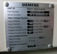 Siemens Load Interrupter Switch 400A 7.2kV Medium Voltage Switchgear A5E03258116 (GA0098-1)