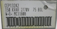 McGraw Edison CEP132A2 150 kVAR 2 Pole 2770 VAC 60 Hz 75kV 1PH Capacitor EX (GA0386-1)