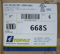 Topaz 3" EMT/Rigid/IMC 668S Couplings Compression Steel 3 Inch NEW (Box of 6) NIB (GA0524-5)