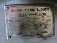 Chugai 2HTB-3C2-60M4(T) Diamond Turbo-Blower 3HP Motor 3PH 353 CFM 3500 RPM (DW3601-3)