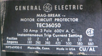 GE 8000 50A Breaker Feeder 6" MCC Bucket TEC36050 Current LImiter TECL 50Amp (BJ0161-1)