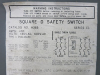 Square D H365 400A 600V Fusible Heavy Duty Safety Switch Disconnect 400 Amp E1 (DW5569-1)